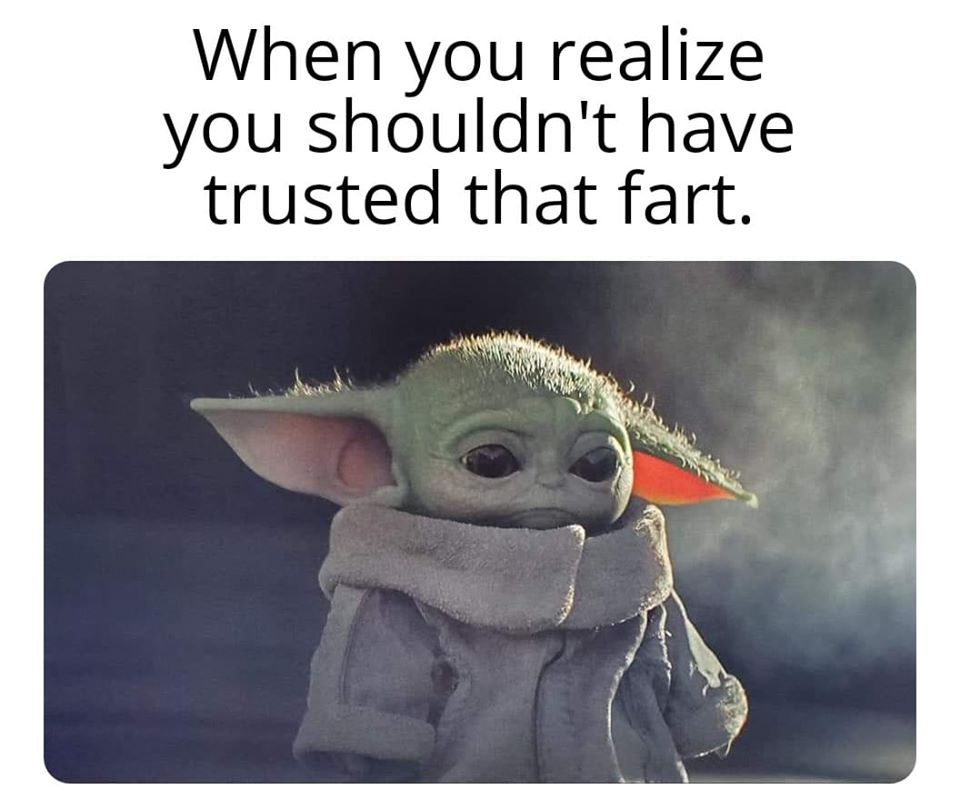 This meme is a humorous image featuring a character from the Star Wars franchise, Grogu (also known as Baby Yoda), with a shocked and disappointed expression. The text accompanying the image reads: "When you find out you've been lied to your whole life and the answer to the ultimate question of life, the universe, and everything is actually 42... but it's not even that, it's just 42 minus 1 because of a typo."